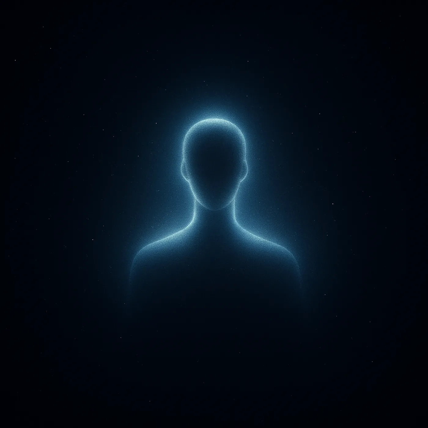 A luminous human figure against the dark.